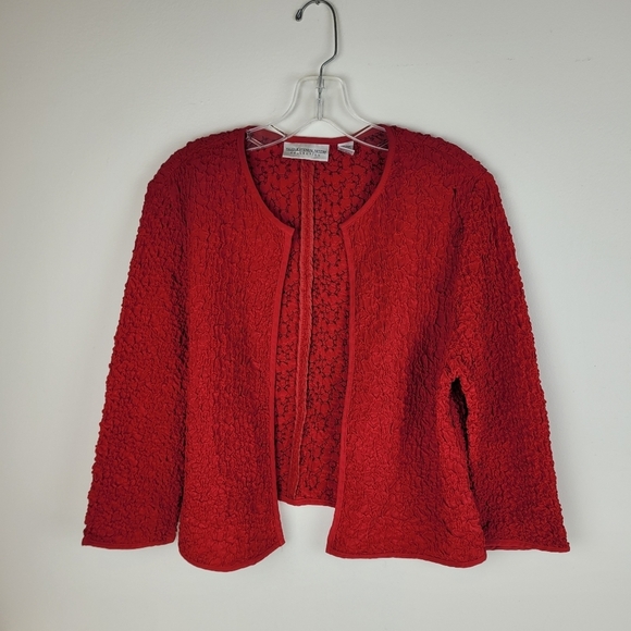 Valerie Stevens petite textured red lady jacket 100% silk classic officewear 10P - Picture 4 of 12